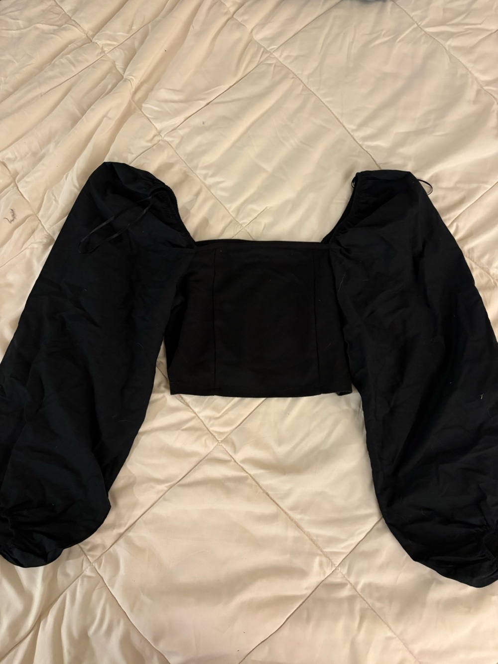 Topshop Black Cropped Puff-Sleeve Top